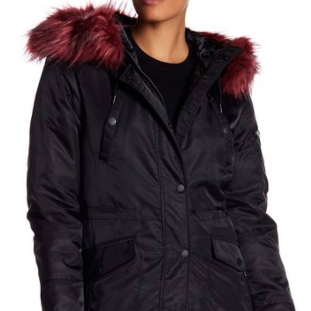 NWT [BCBG] Flight Anorak Jacket Faux Fur Trim -S